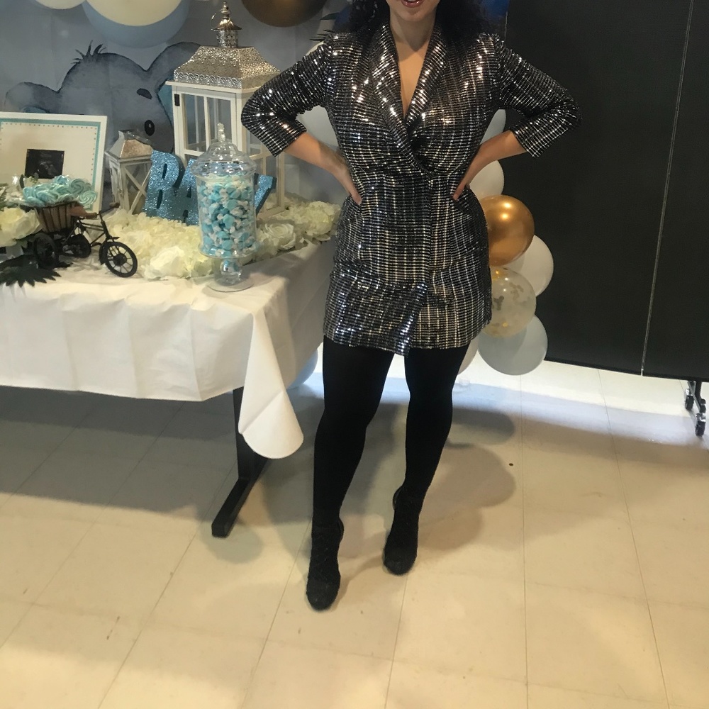 Glowy black and silver blazer dress